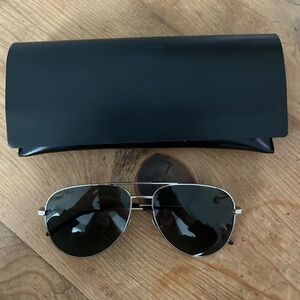 Saint Laurent CLASSIC 11 Sunglasses Silver Aviator Frame Polarized
